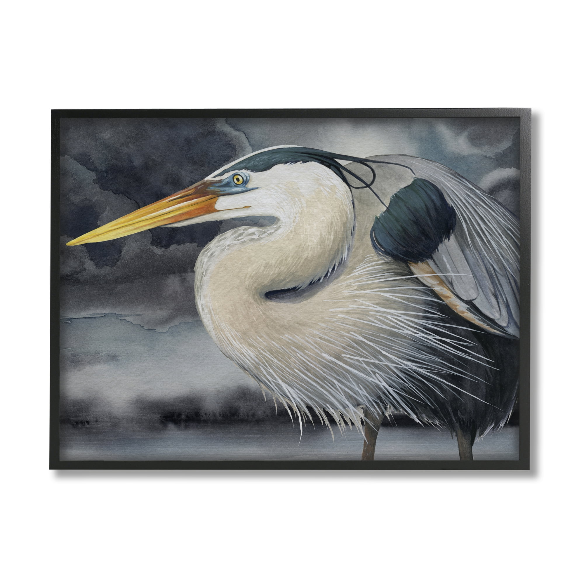 Stupell Industries Dark Heron Portrait Animals & Insects Painting Black Framed Art Print Wall Art, 30 x 24