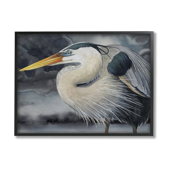 Stupell Industries Dark Heron Portrait Animals & Insects Painting Black Framed Art Print Wall Art, 30 x 24