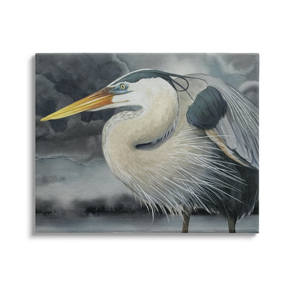 Stupell Industries Dark Heron Portrait Animals & Insects Painting Gallery Wrapped Canvas Art Print Wall Art, 48 x 36