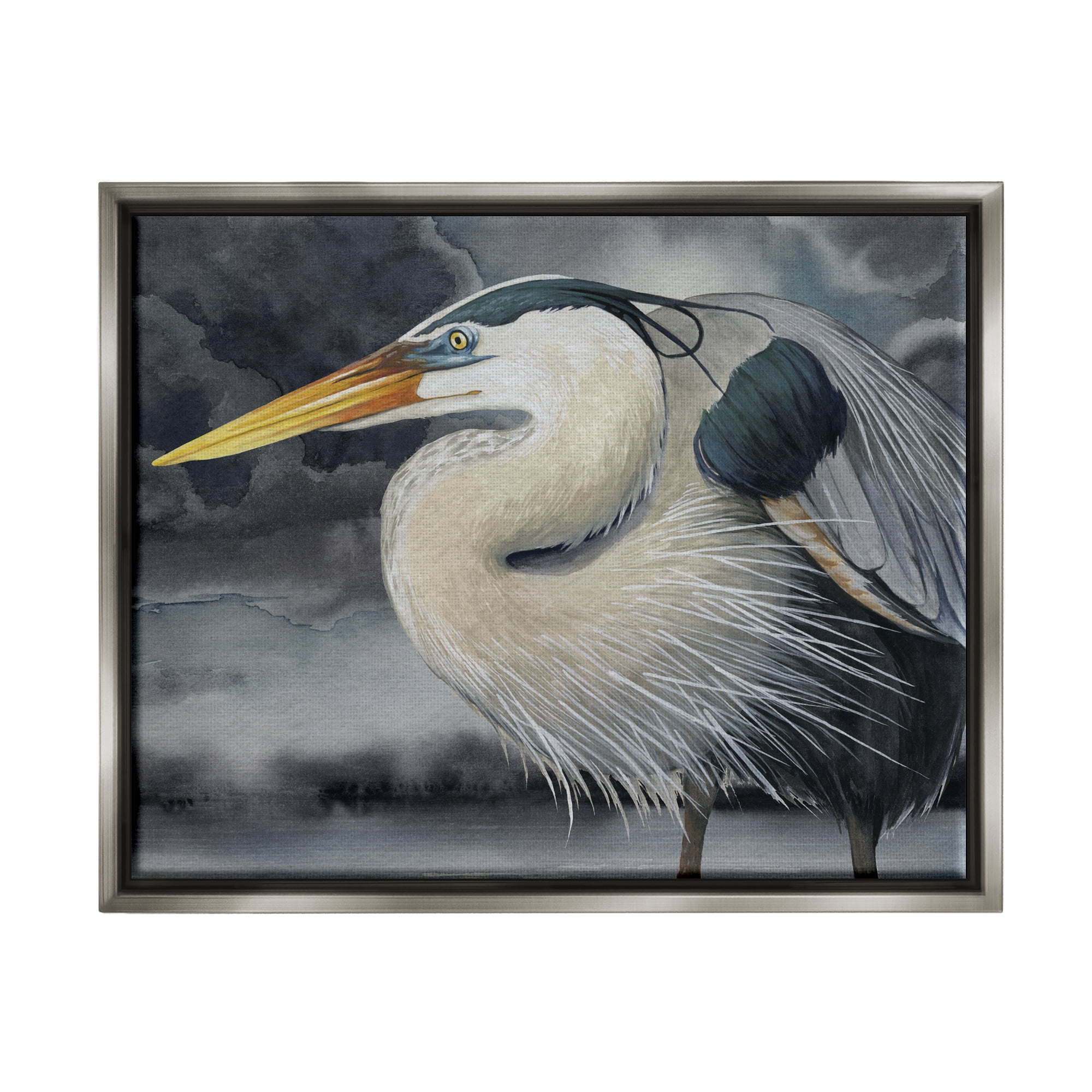 Stupell Industries Dark Heron Portrait Animals & Insects Painting Gray Floater Framed Canvas Art Print Wall Art, 21 x 17