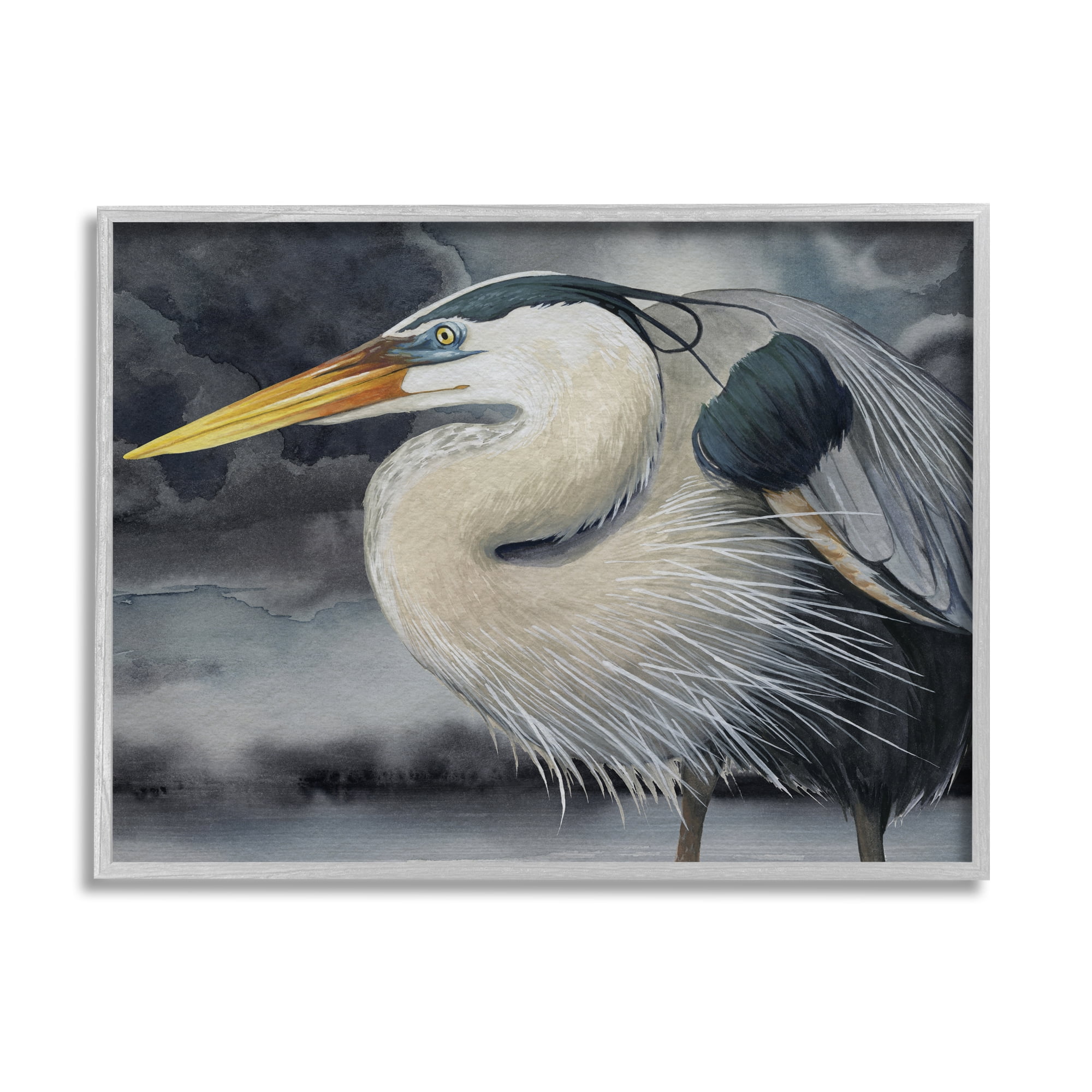 Stupell Industries Dark Heron Portrait Animals & Insects Painting Gray Framed Art Print Wall Art, 20 x 16