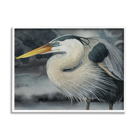 Stupell Industries Dark Heron Portrait Animals & Insects Painting White Framed Art Print Wall Art, 30 x 24