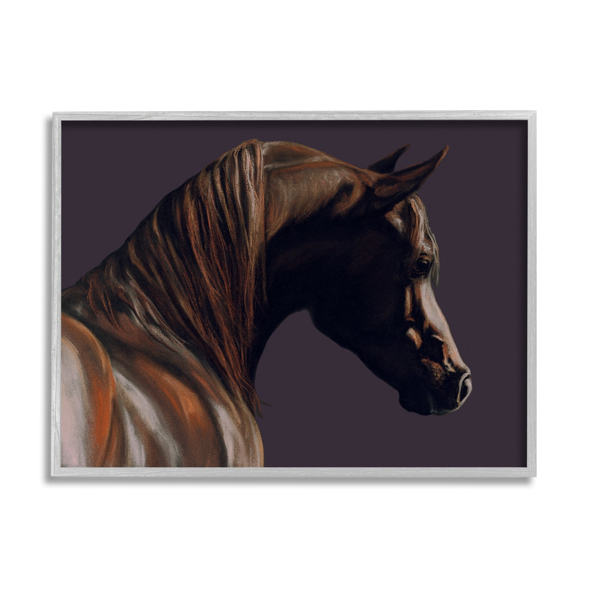 Stupell Industries Dark Horse Animal Portrait Animals & Insects Painting Gray Framed Art Print Wall Art