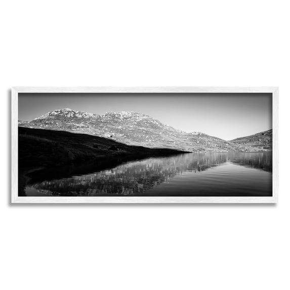 Stupell Industries Dark Lake Landscape Nature Photography White Framed Art Print Wall Art, 30 x 13