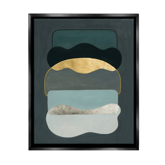 Stupell Industries Dark Layered Shapes Abstract Painting Black Floater Framed Canvas Art Print Wall Art, 17 x 21