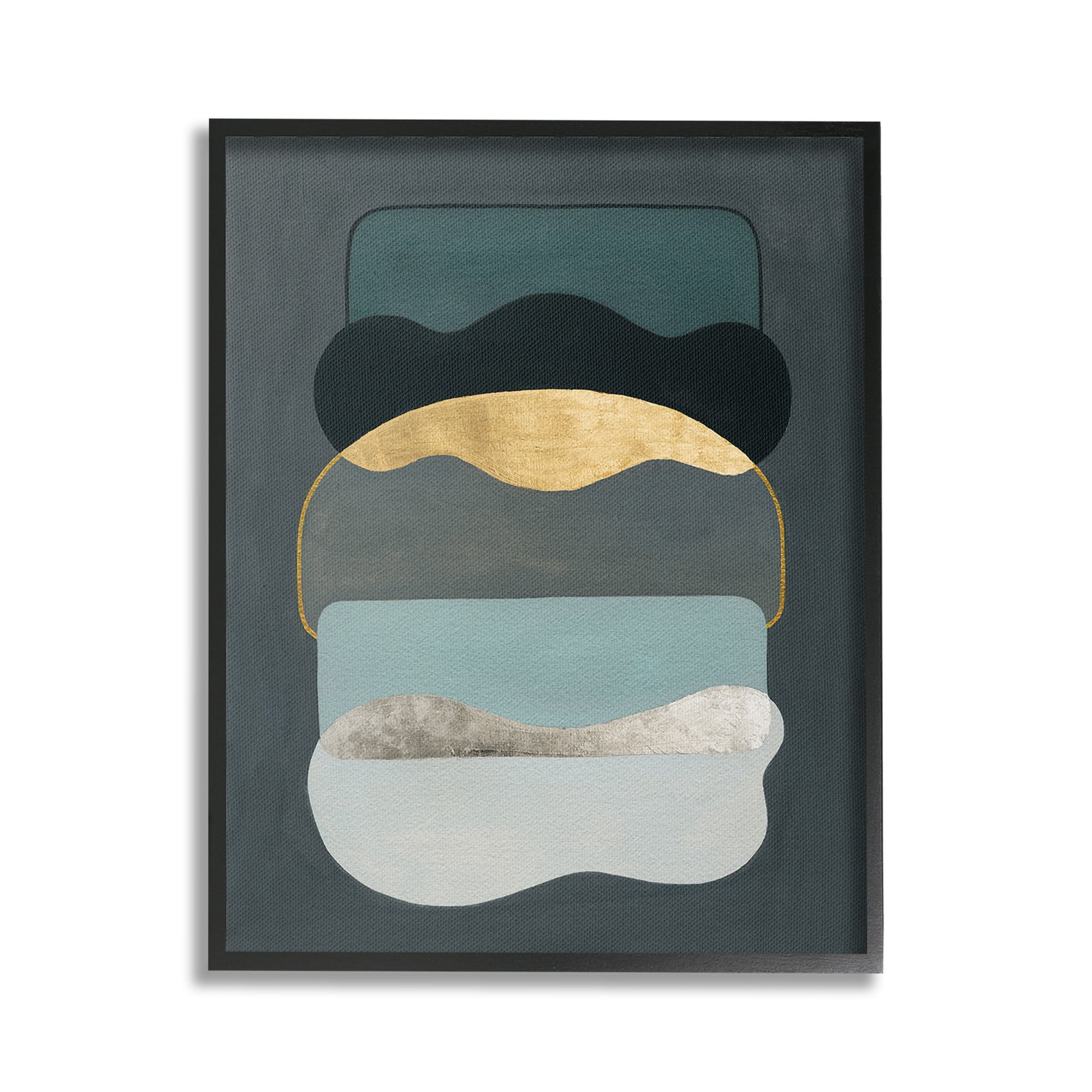 Stupell Industries Dark Layered Shapes Abstract Painting Black Framed Art Print Wall Art, 16 x 20