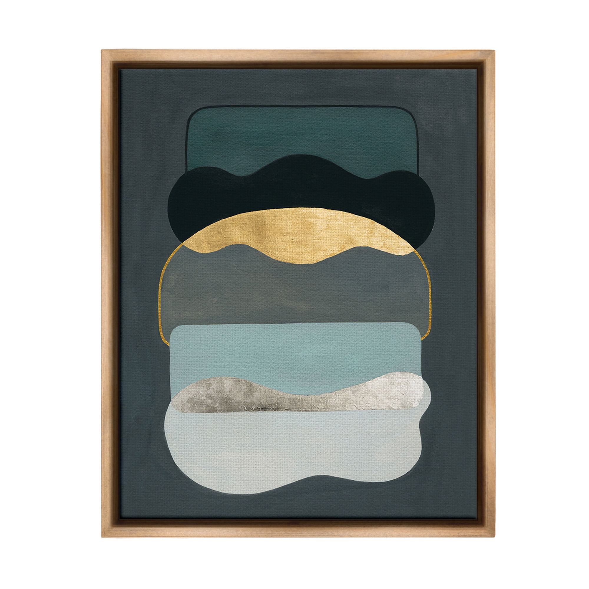Stupell Industries Dark Layered Shapes Abstract Painting Brown Floater Framed Canvas Art Print Wall Art, 17 x 21