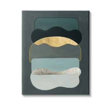 Stupell Industries Dark Layered Shapes Abstract Painting Gallery Wrapped Canvas Art Print Wall Art, 16 x 20