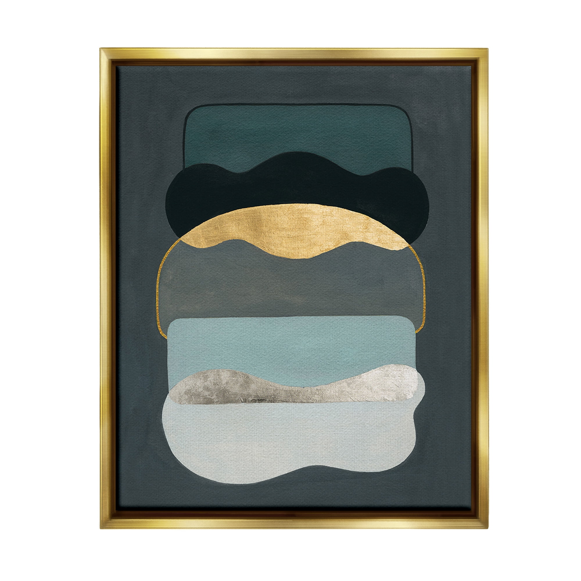 Stupell Industries Dark Layered Shapes Abstract Painting Gold Floater Framed Canvas Art Print Wall Art, 25 x 31