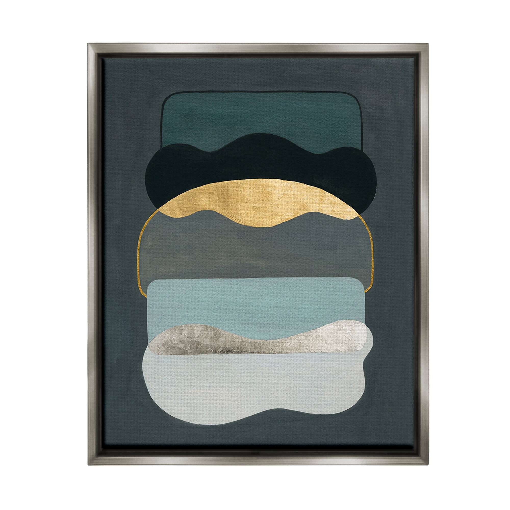 Stupell Industries Dark Layered Shapes Abstract Painting Gray Floater Framed Canvas Art Print Wall Art, 17 x 21