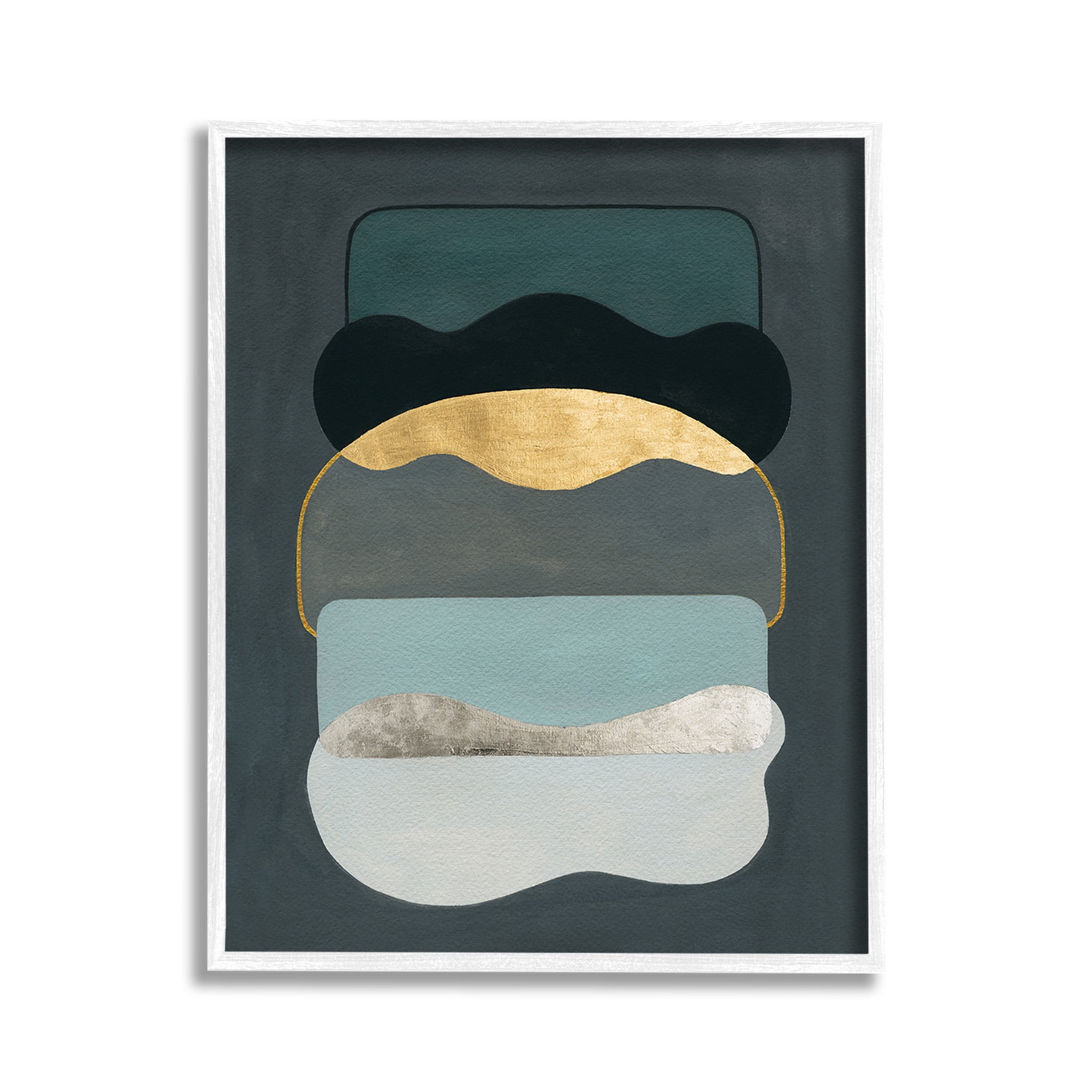 Stupell Industries Dark Layered Shapes Abstract Painting White Framed Art Print Wall Art, 11 x 14
