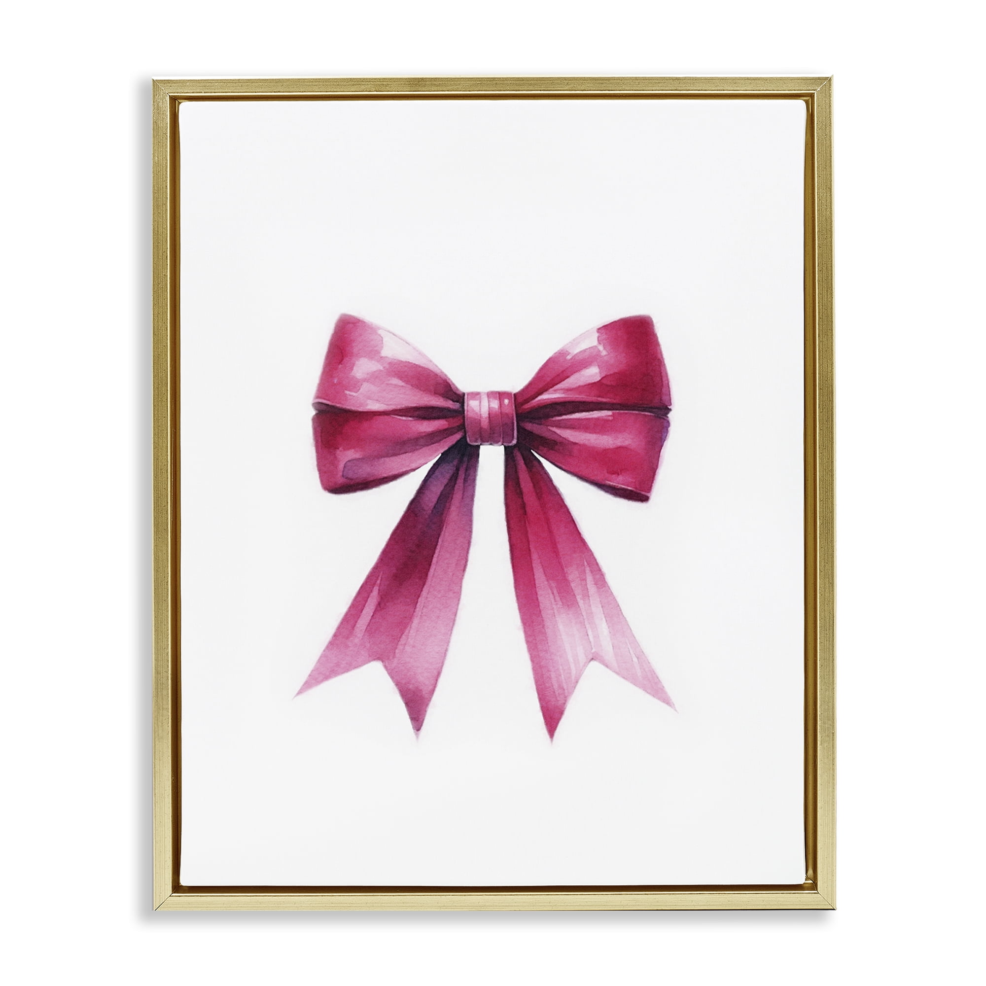 Stupell Industries Dark Magenta Ribbon Fashion Painting Gold Floater Framed Canvas Art Print Wall Art, 17 x 21