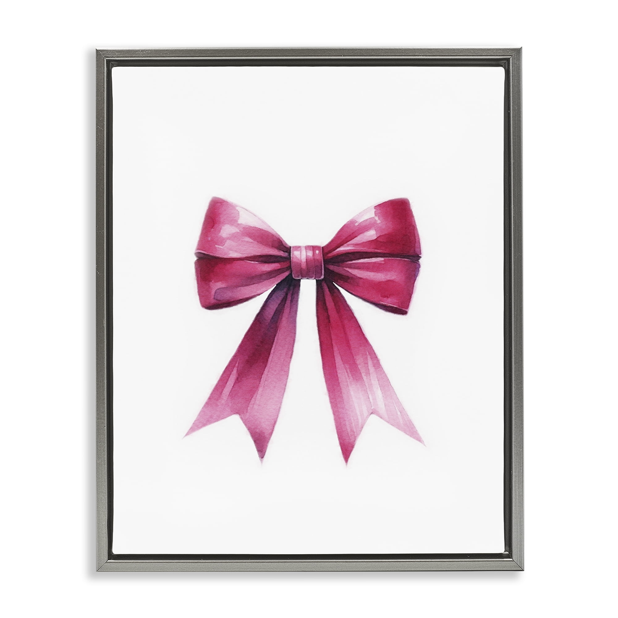 Stupell Industries Dark Magenta Ribbon Fashion Painting Gray Floater Framed Canvas Art Print Wall Art, 17 x 21
