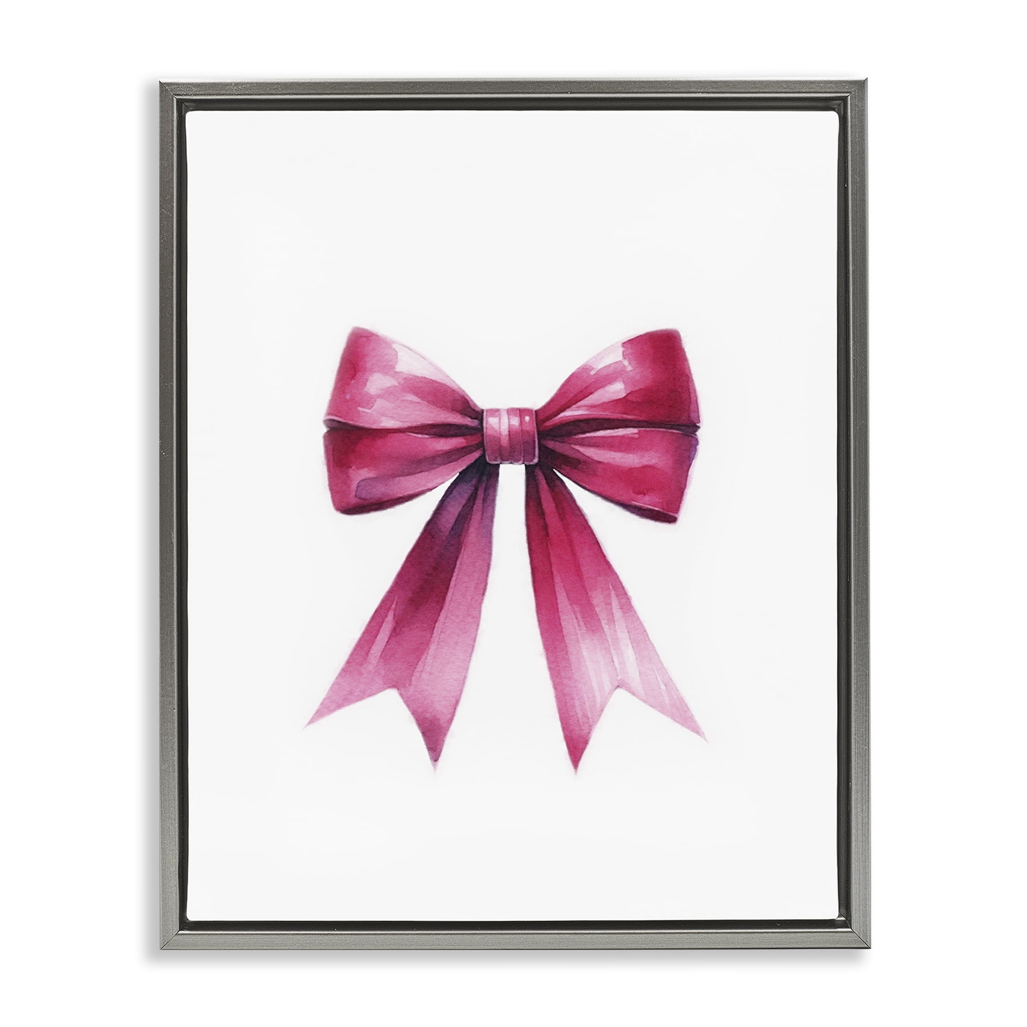 Stupell Industries Dark Magenta Ribbon Fashion Painting Gray Floater Framed Canvas Art Print Wall Art, 25 x 31
