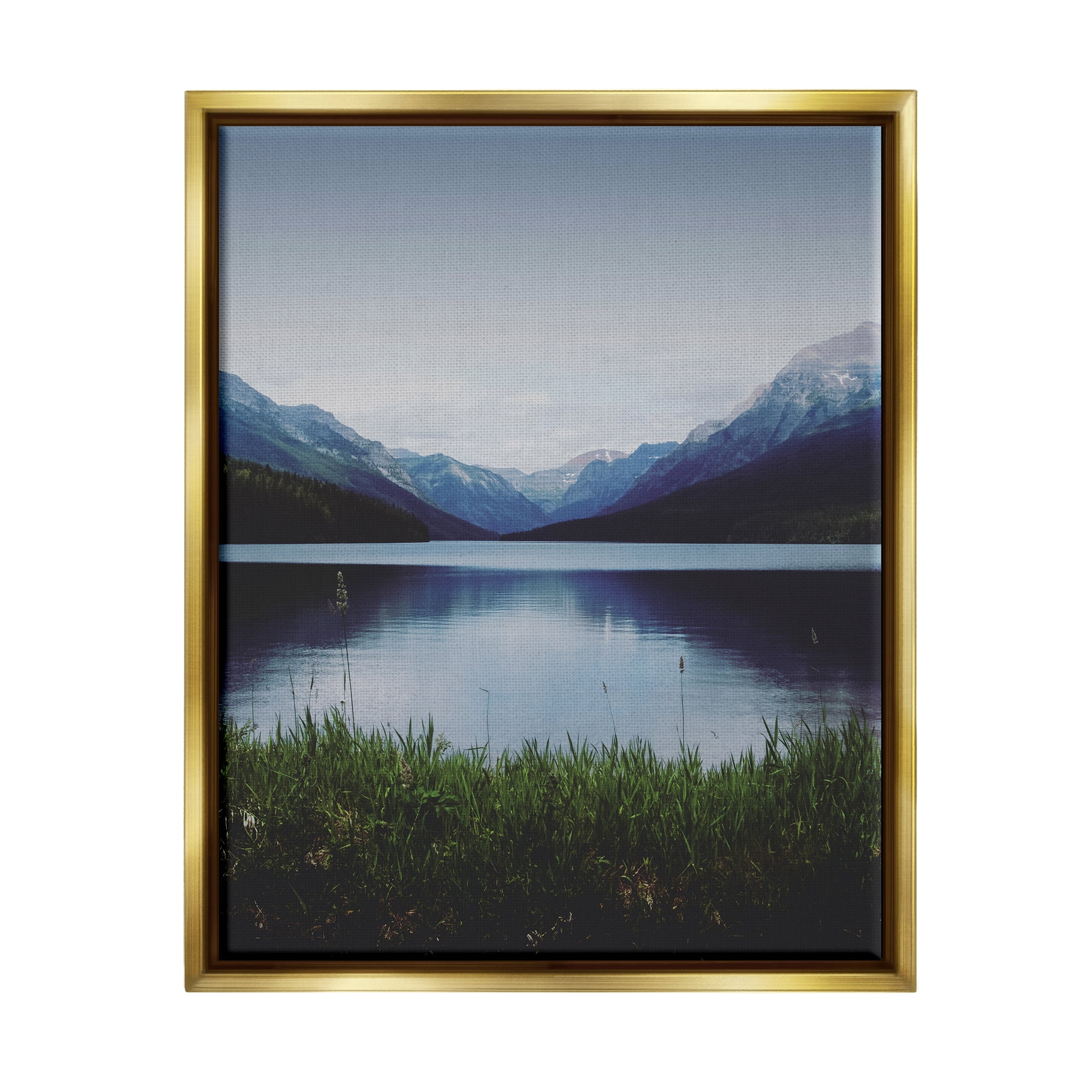 Stupell Industries Dark Mountain Landscape Nature Photography Gold Floater Framed Art Print Wall Art, 25 x 31