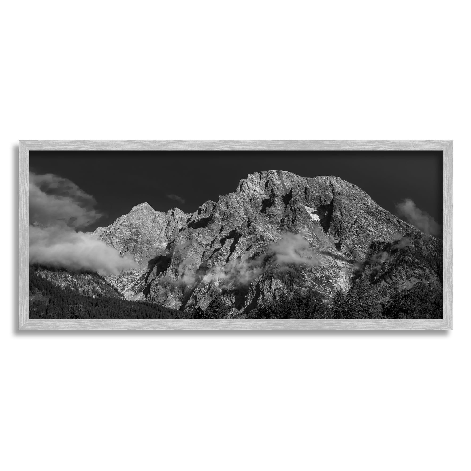 Stupell Industries Dark Mountain Range Landscape Photography Gray Framed Art Print Wall Art, 24 x 10