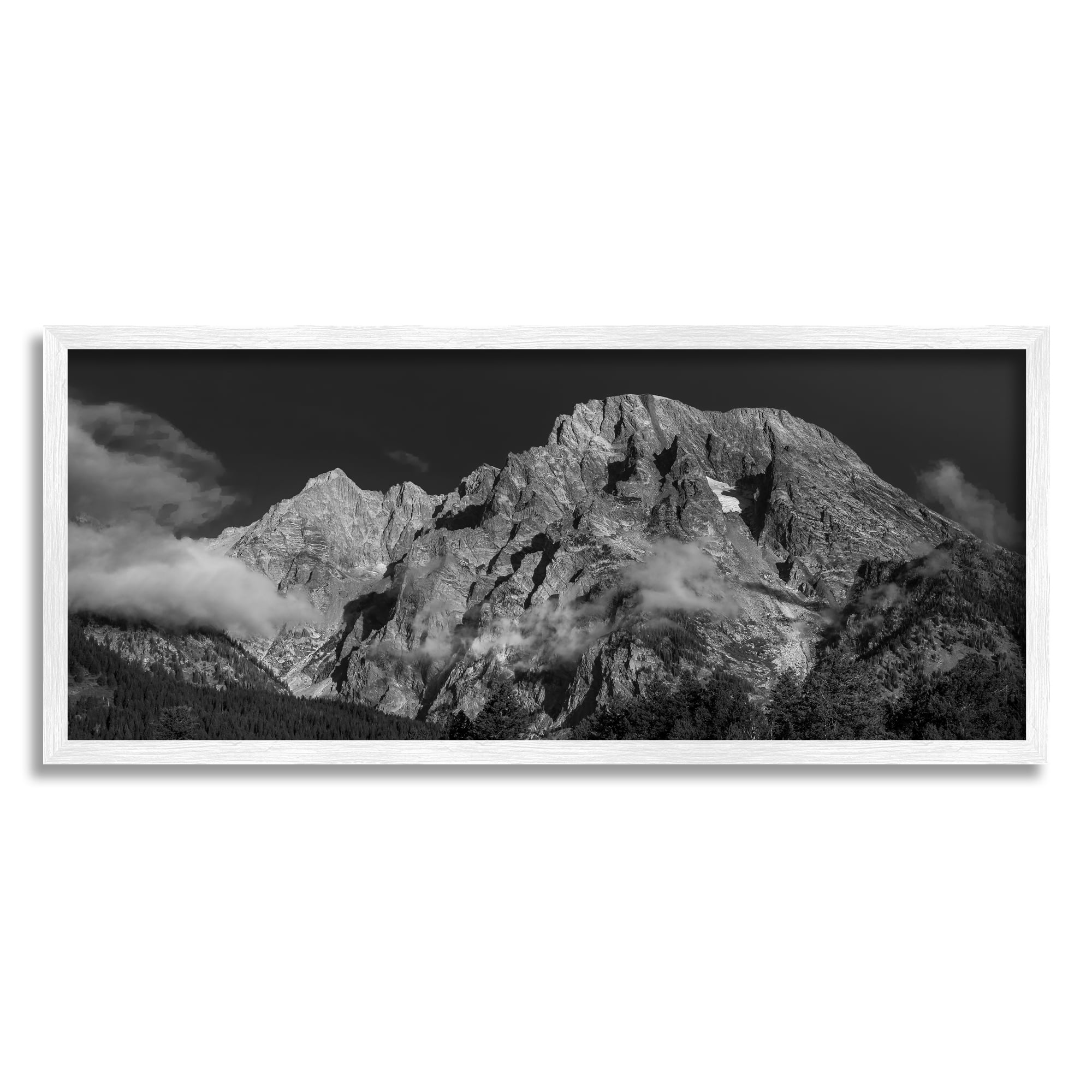 Stupell Industries Dark Mountain Range Landscape Photography White Framed Art Print Wall Art, 24 x 10