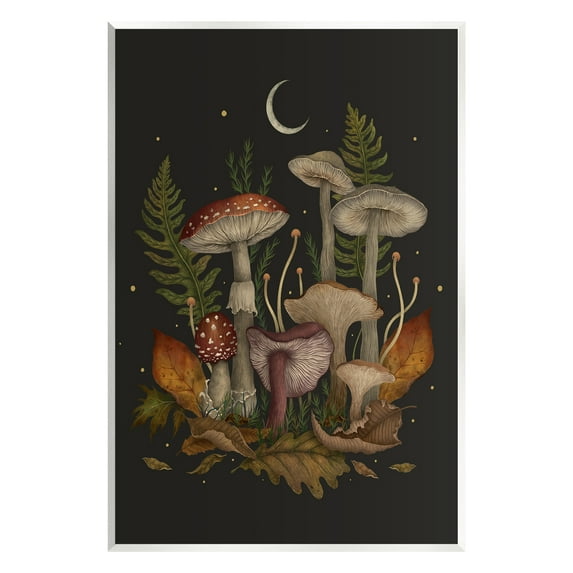 Stupell Industries Dark Mushrooms with Moon Botanical & Floral Painting Unframed Art Print Wall Art, 10 x 15