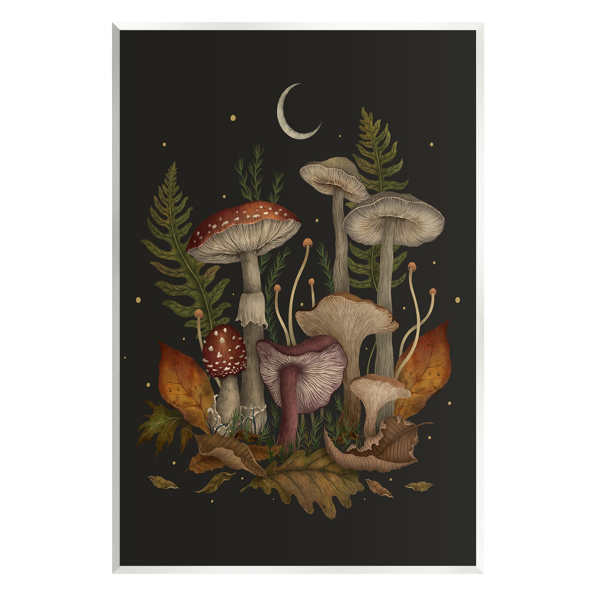 Stupell Industries Dark Mushrooms with Moon Botanical & Floral Painting Unframed Art Print Wall Art, 13 x 19