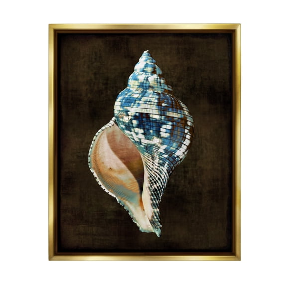 Stupell Industries Dark Patterned Conch Shell Nature Painting Gold Floater Framed Canvas Art Print Wall Art, 17 x 21