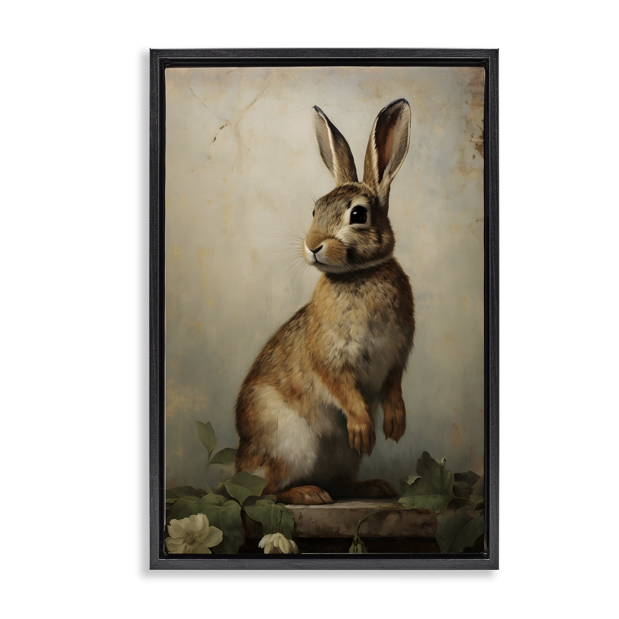 Stupell Industries Dark Rabbit Portrait Animals & Insects Painting Black Floater Framed Canvas Art Print Wall Art, 21 x 31