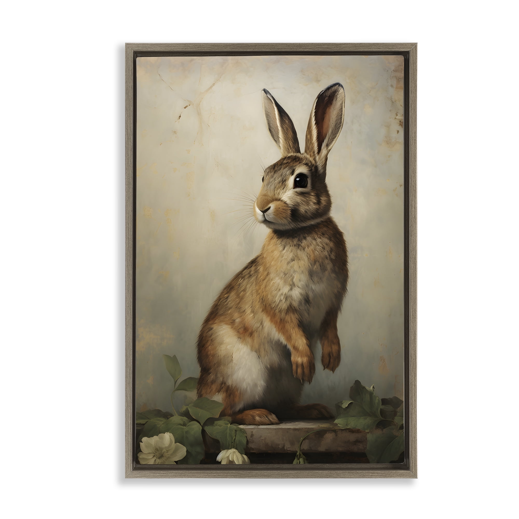 Stupell Industries Dark Rabbit Portrait Animals & Insects Painting Brown Floater Framed Canvas Art Print Wall Art, 17 x 25