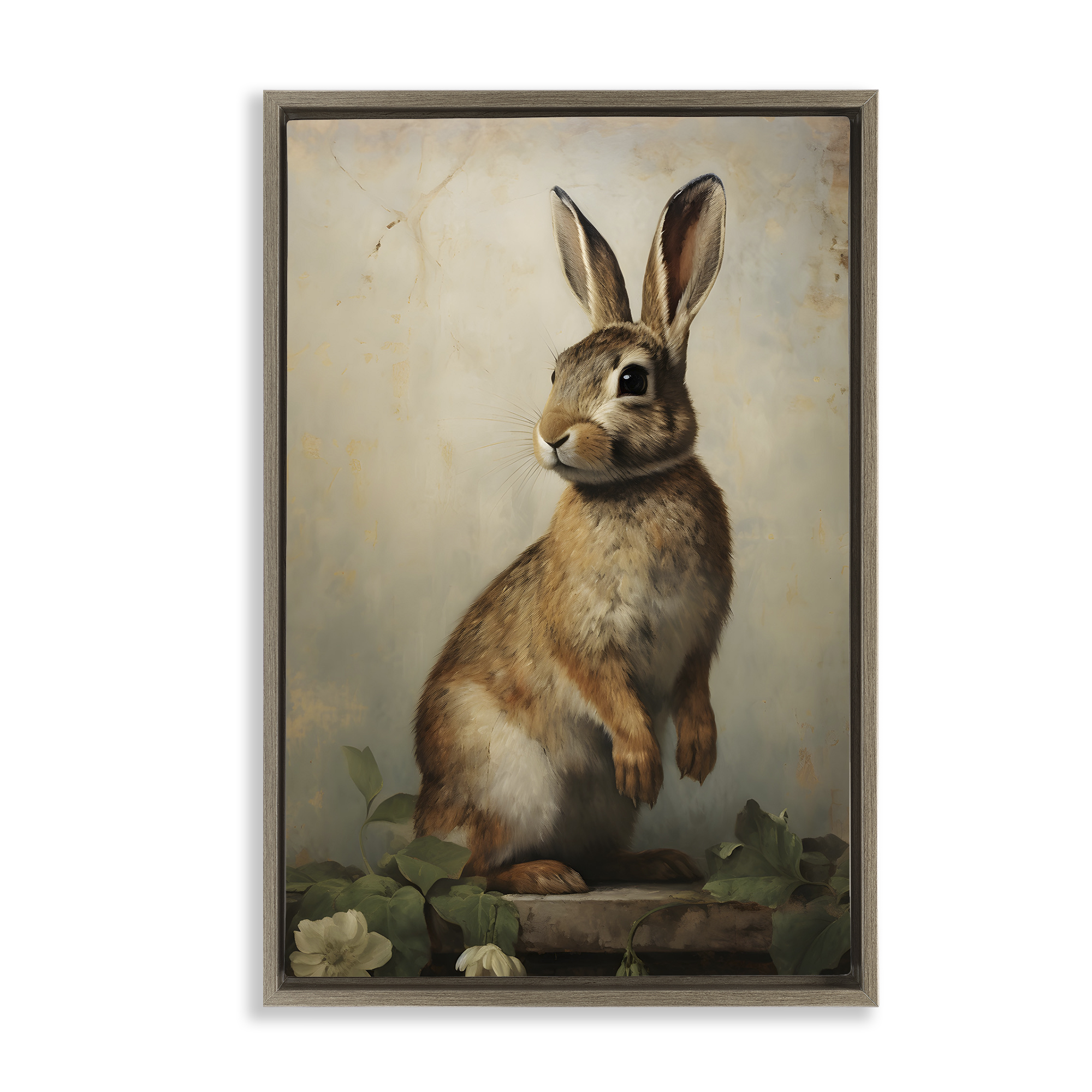 Stupell Industries Dark Rabbit Portrait Animals & Insects Painting Brown Floater Framed Canvas Art Print Wall Art, 21 x 31