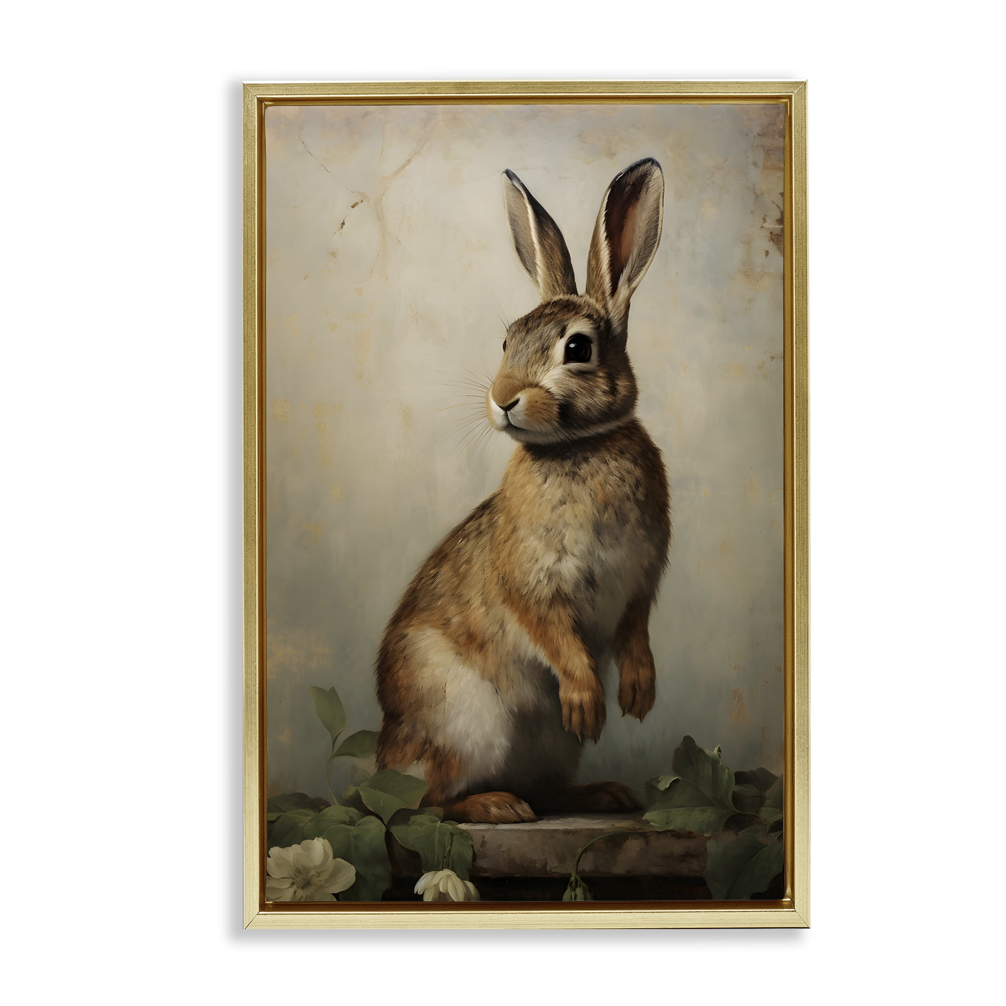 Stupell Industries Dark Rabbit Portrait Animals & Insects Painting Gold Floater Framed Canvas Art Print Wall Art, 17 x 25