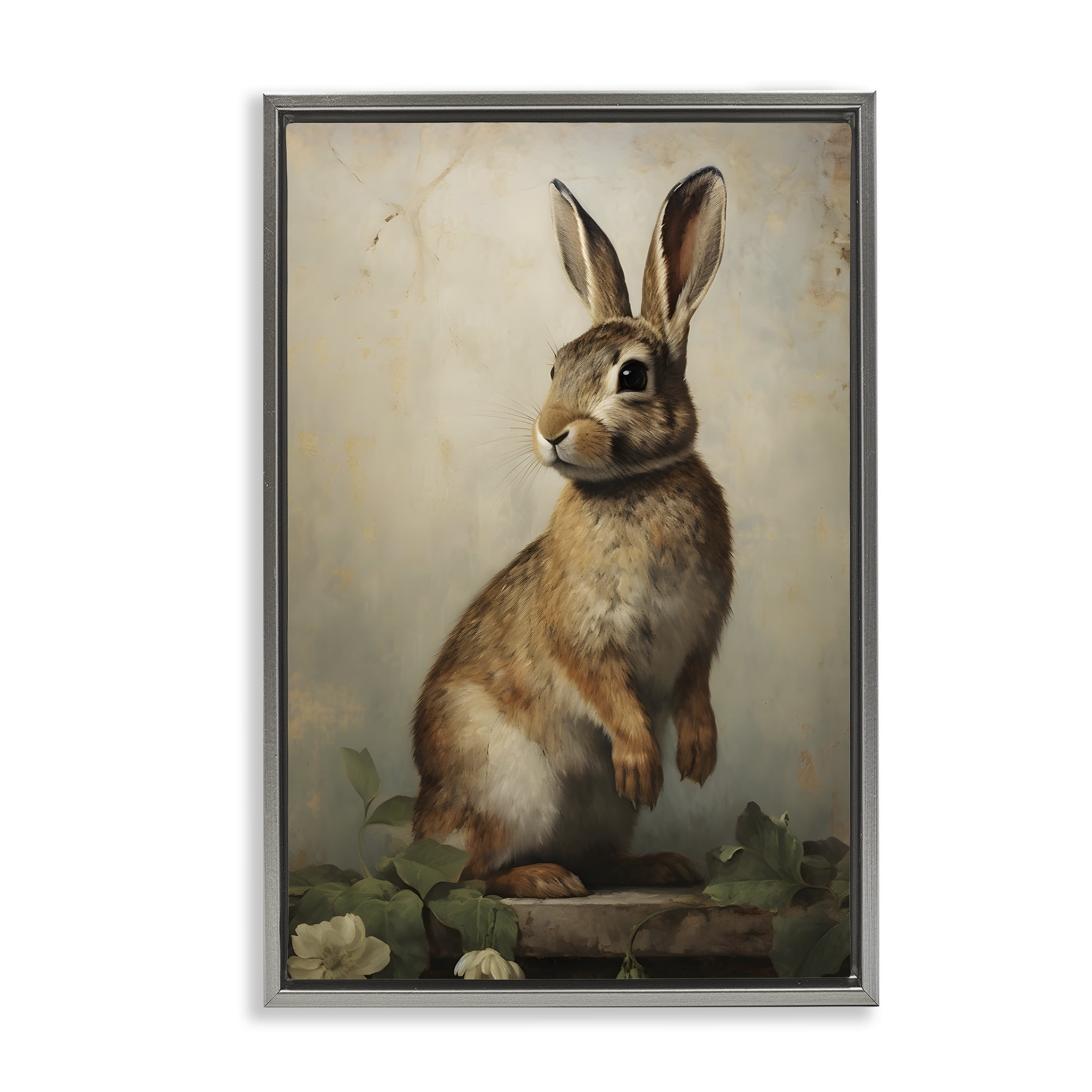 Stupell Industries Dark Rabbit Portrait Animals & Insects Painting Gray Floater Framed Canvas Art Print Wall Art, 21 x 31