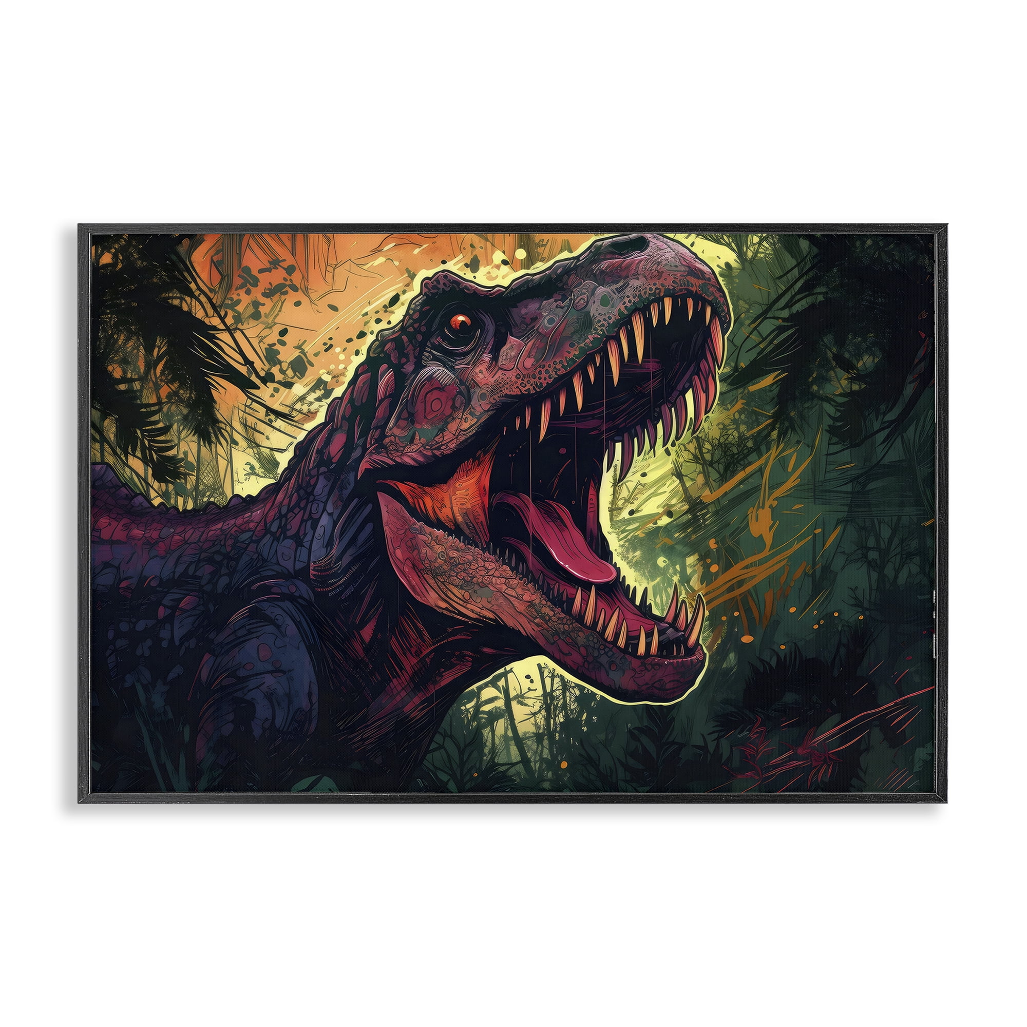 Stupell Industries Dark Roaring T-Rex Black Framed Giclee Art, design by Creative Studio