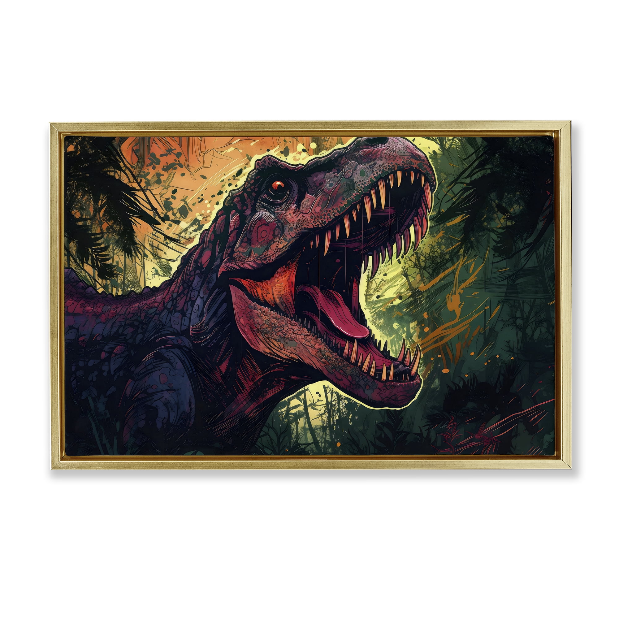 Stupell Industries Dark Roaring T-Rex Gold Framed Floater Canvas Wall Art, design by Creative Studio