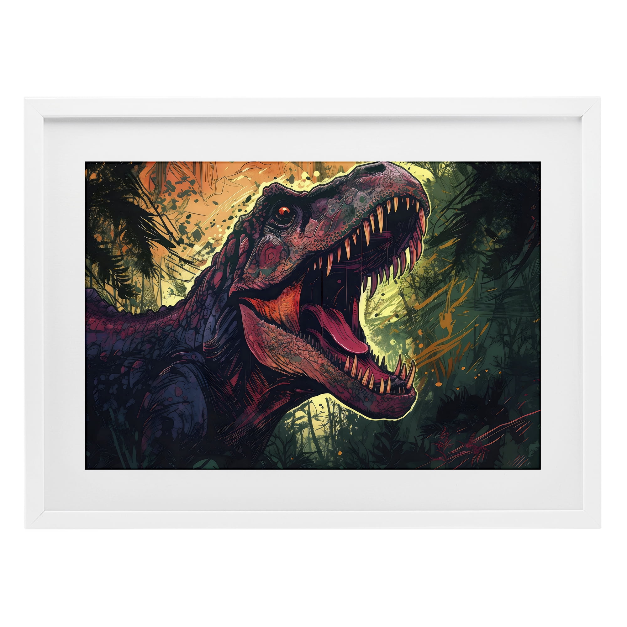 Stupell Industries Dark Roaring T-Rex White Framed Print Under Glass, design by Creative Studio