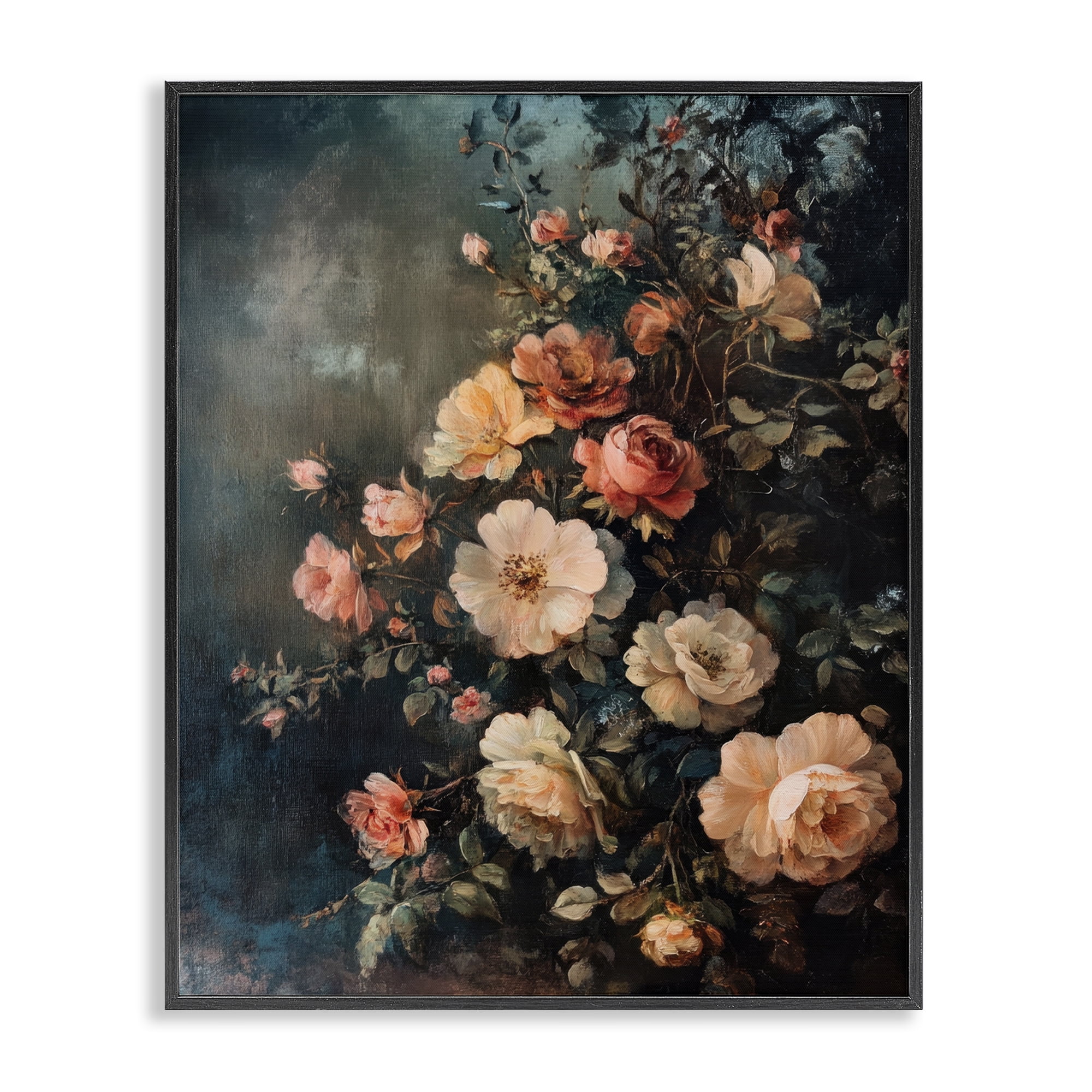 Stupell Industries Dark Rose Florals Plants & Flowers Painting Black Framed Art Print Wall Art, 16 x 20