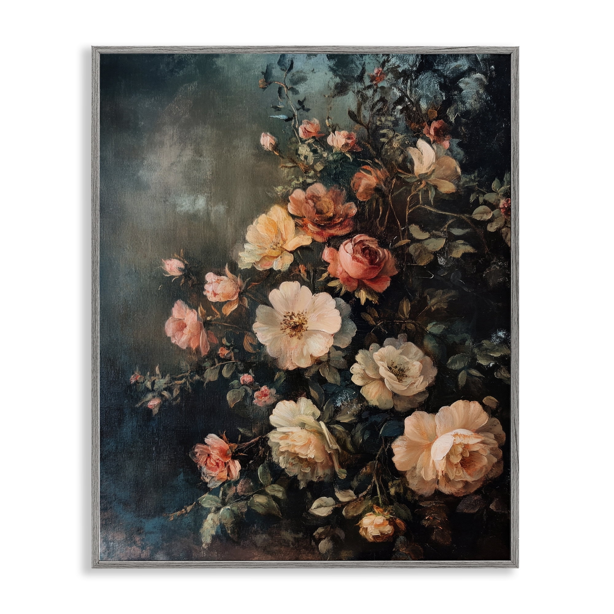 Stupell Industries Dark Rose Florals Plants & Flowers Painting Gray Framed Art Print Wall Art, 16 x 20