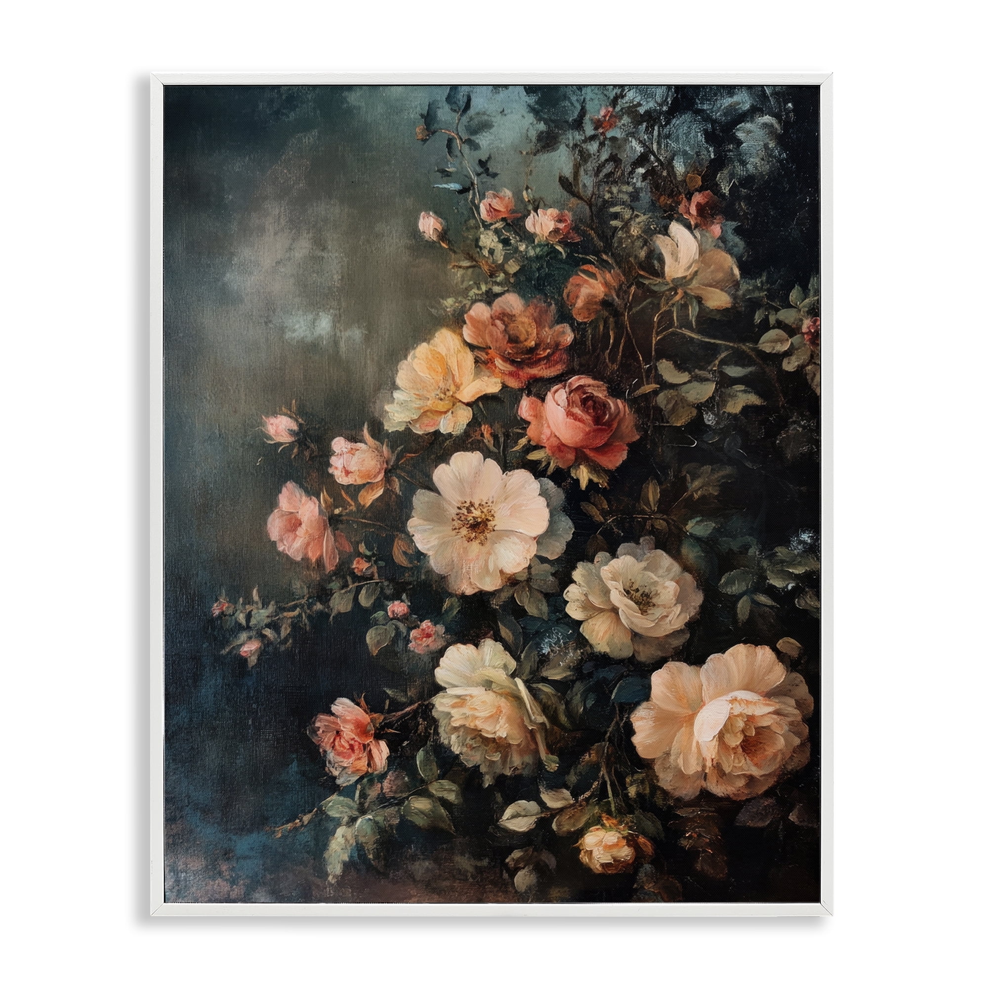 Stupell Industries Dark Rose Florals Plants & Flowers Painting White Framed Art Print Wall Art, 11 x 14