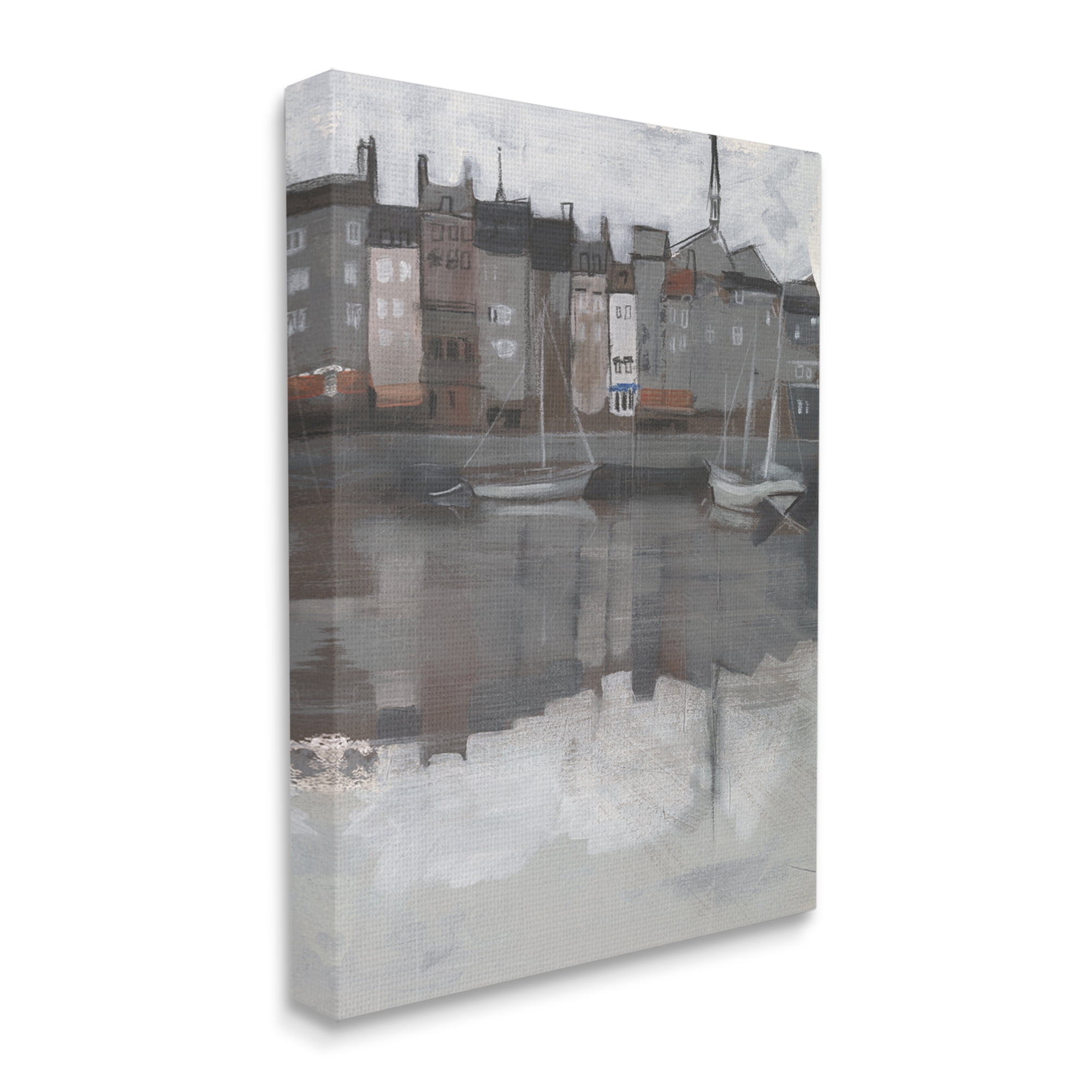 Stupell Industries Dark Sailboat Seaport Murky Coastal City Landscape, 36 x 48, Design by Jennifer Paxton Parker