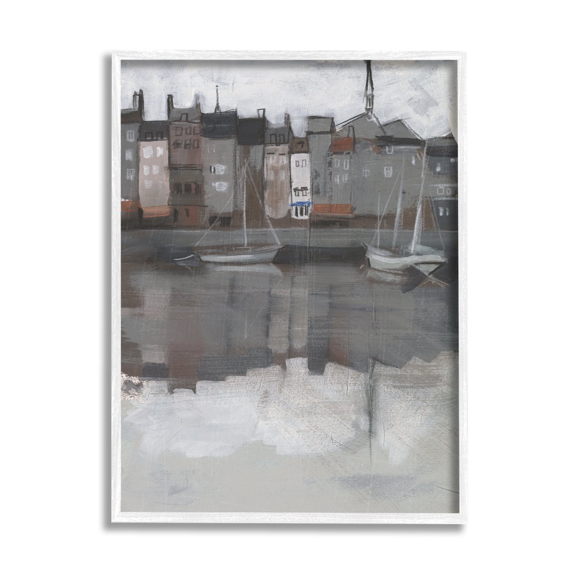 Stupell Industries Dark Sailboat Seaport Murky Coastal City Landscape Coastal Painting White Framed Art Print Wall Art, 11 x 14, Design by Jennifer Paxton Parker