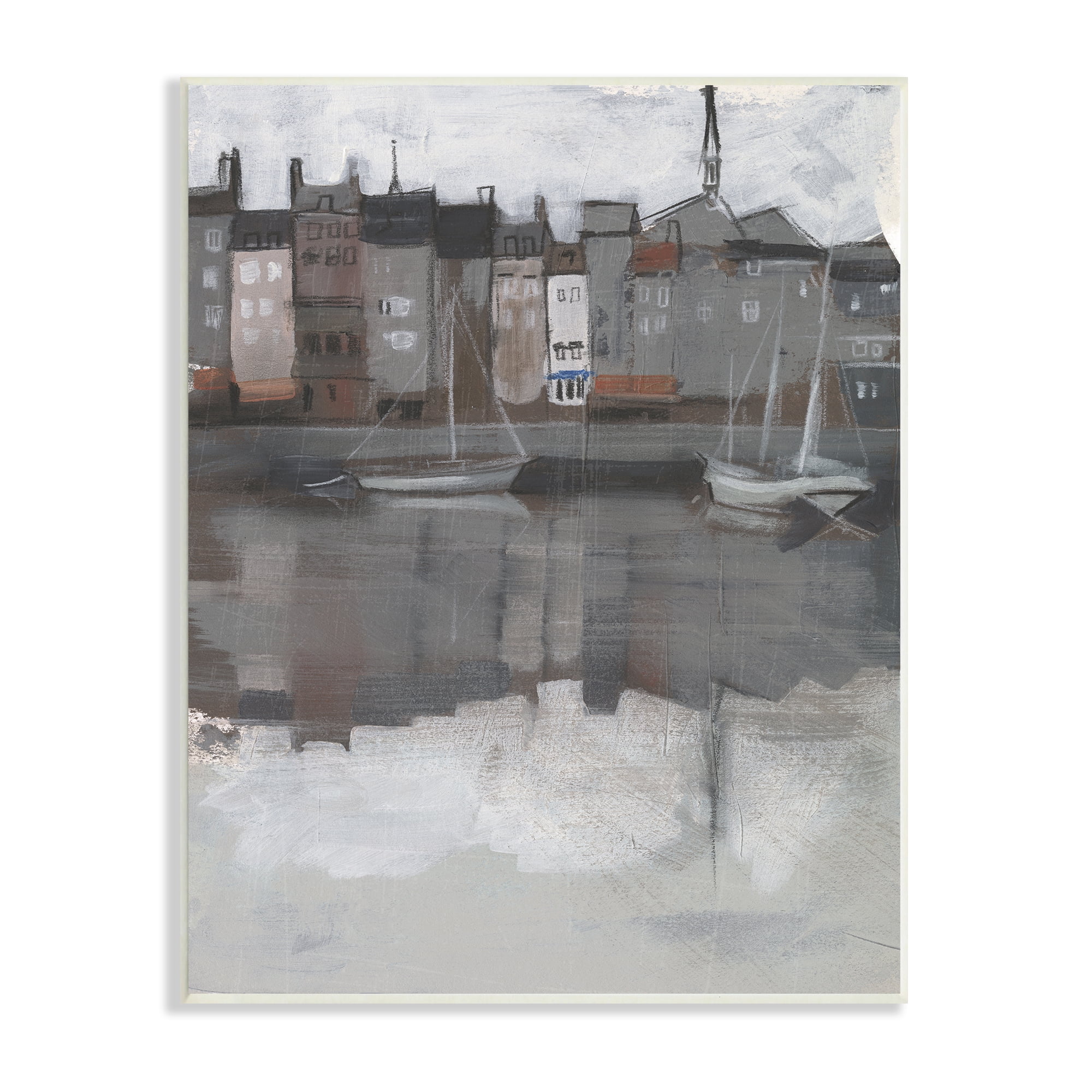 Stupell Industries Dark Sailboat Seaport Murky Coastal City Landscape Travel & Places Painting Unframed Art Print Wall Art, 10 x 15
