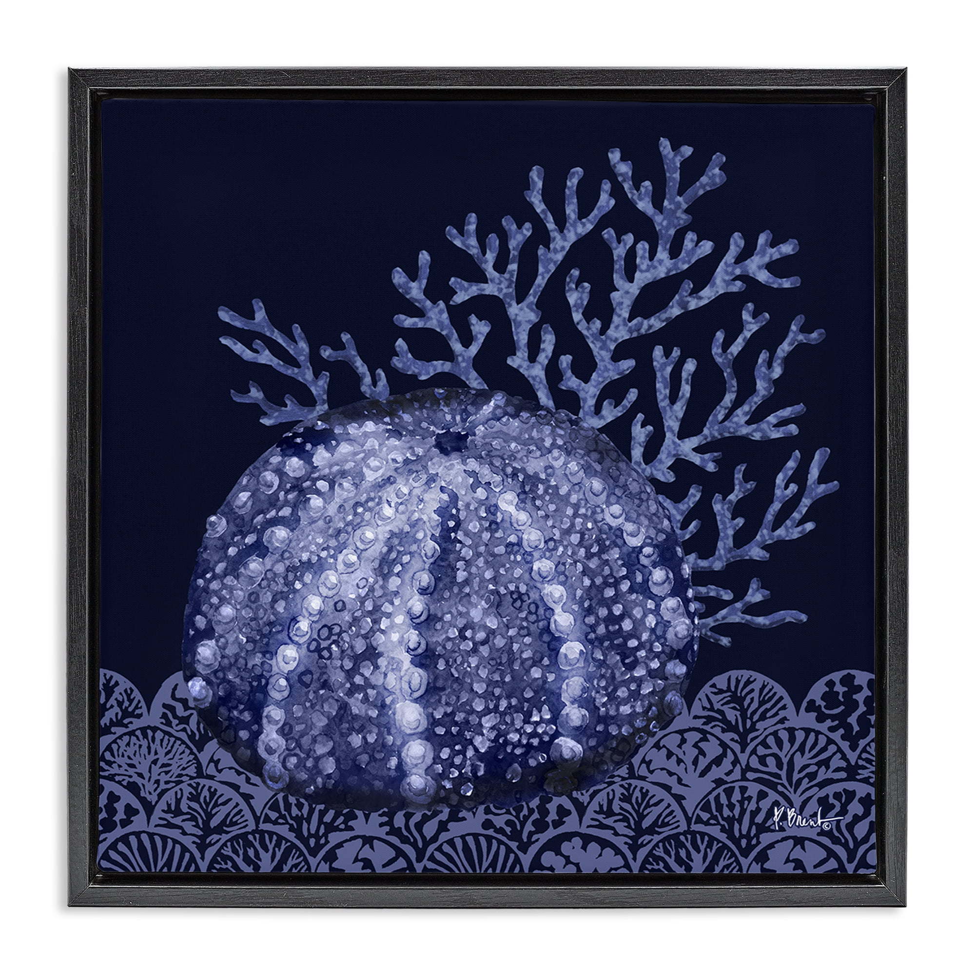 Stupell Industries Dark Sea Urchin Nautical & Beach Painting Black Floater Framed Canvas Art Print Wall Art, 25 x 25