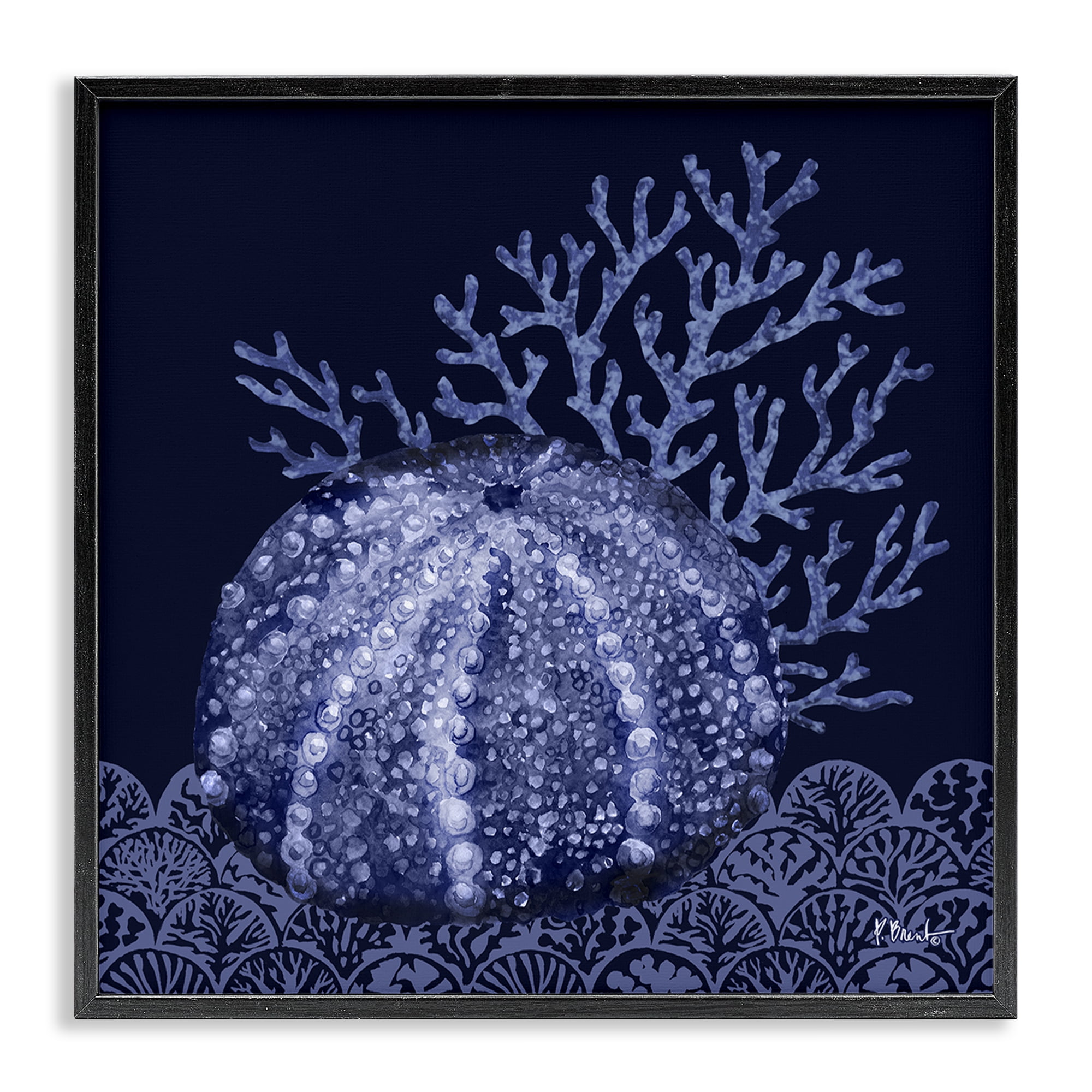 Stupell Industries Dark Sea Urchin Nautical & Beach Painting Black Framed Art Print Wall Art, 17 x 17