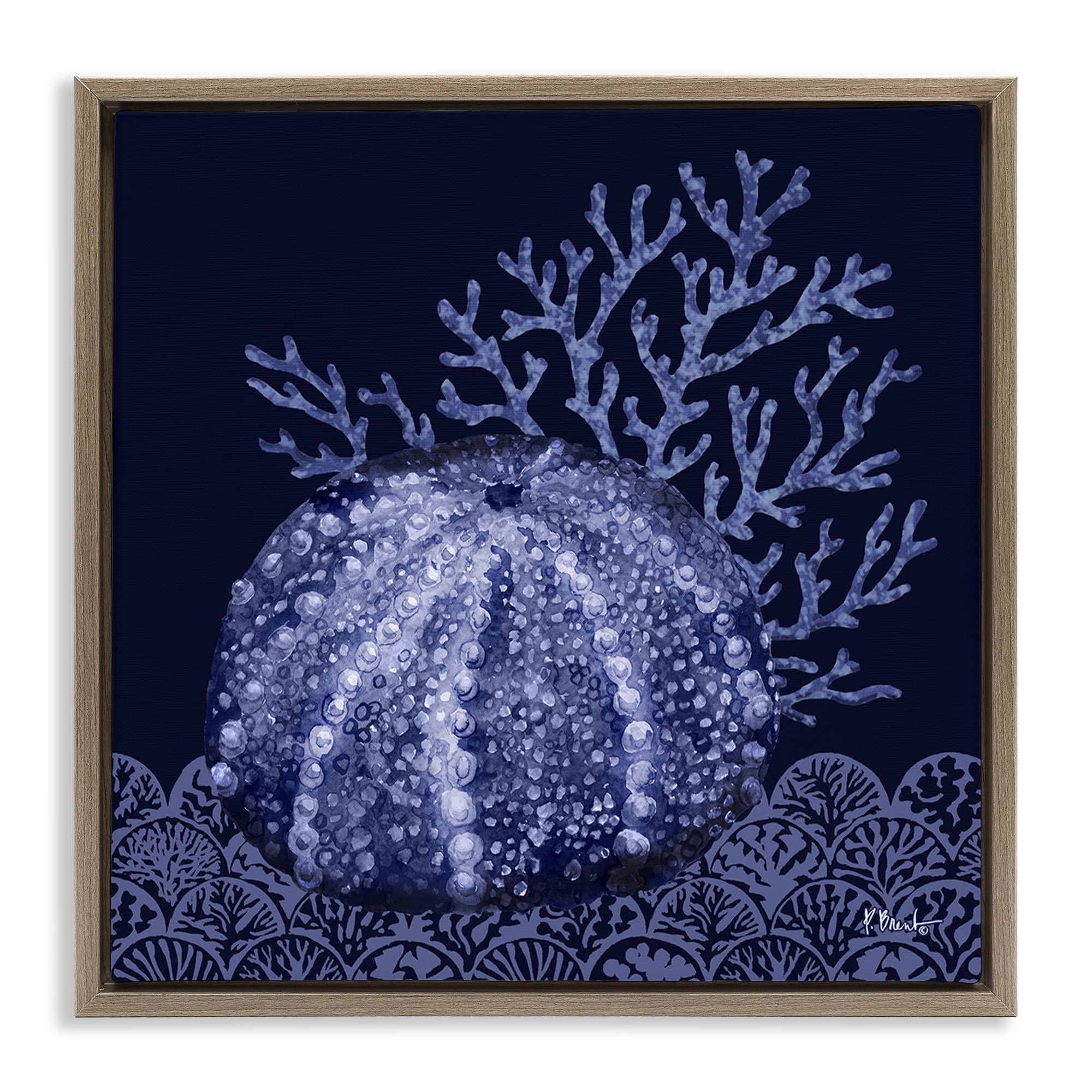 Stupell Industries Dark Sea Urchin Nautical & Beach Painting Brown Floater Framed Canvas Art Print Wall Art, 25 x 25