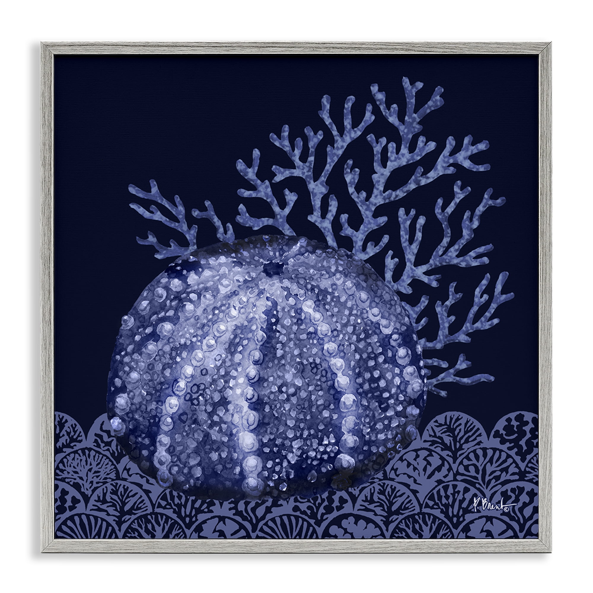 Stupell Industries Dark Sea Urchin Nautical & Beach Painting Gray Framed Art Print Wall Art, 17 x 17