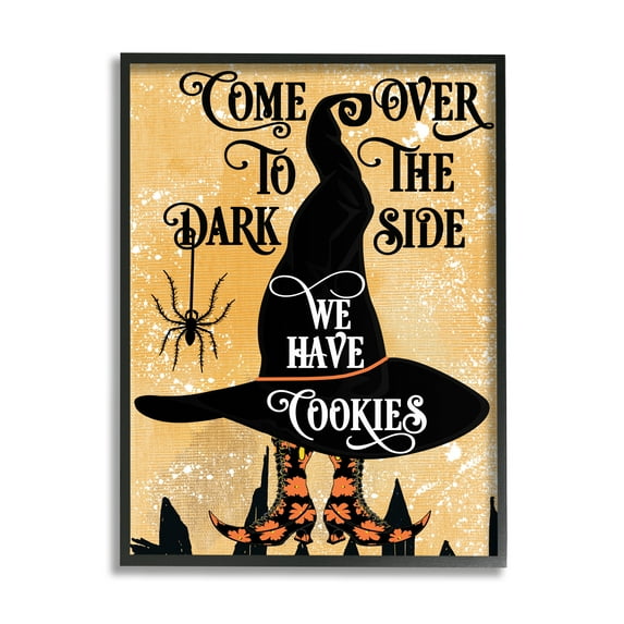 Stupell Industries Dark Side Has Cookies Festive Halloween Witch Hat Graphic Art Black Framed Art Print Wall Art, 11x14, by Jill Meyer