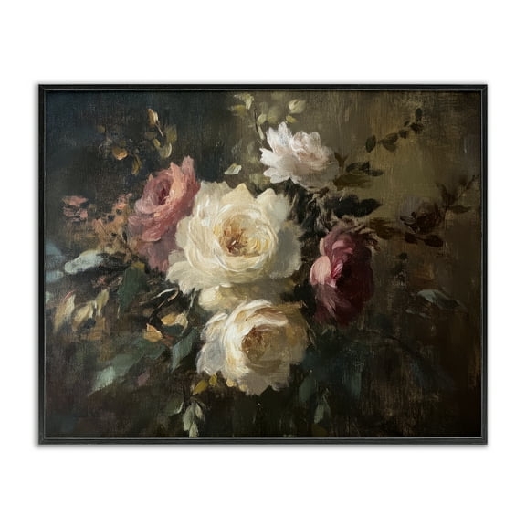 Stupell Industries Dark Still Life Roses Plants & Flowers Painting Black Framed Art Print Wall Art, 14 x 11