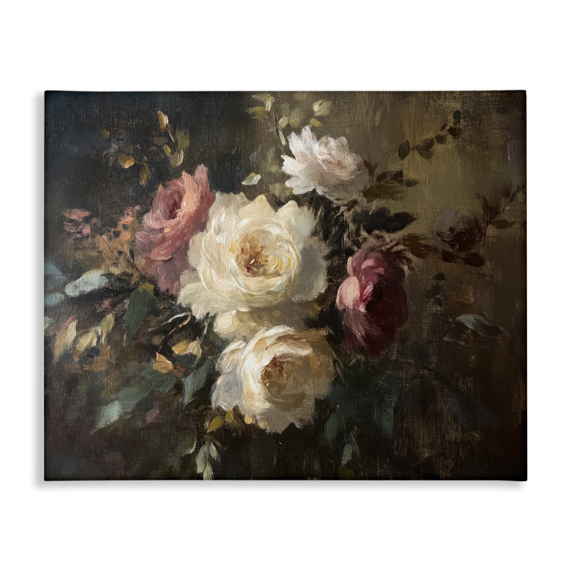 Stupell Industries Dark Still Life Roses Plants & Flowers Painting Wrapped Canvas Art Print Wall Art, 48 x 36