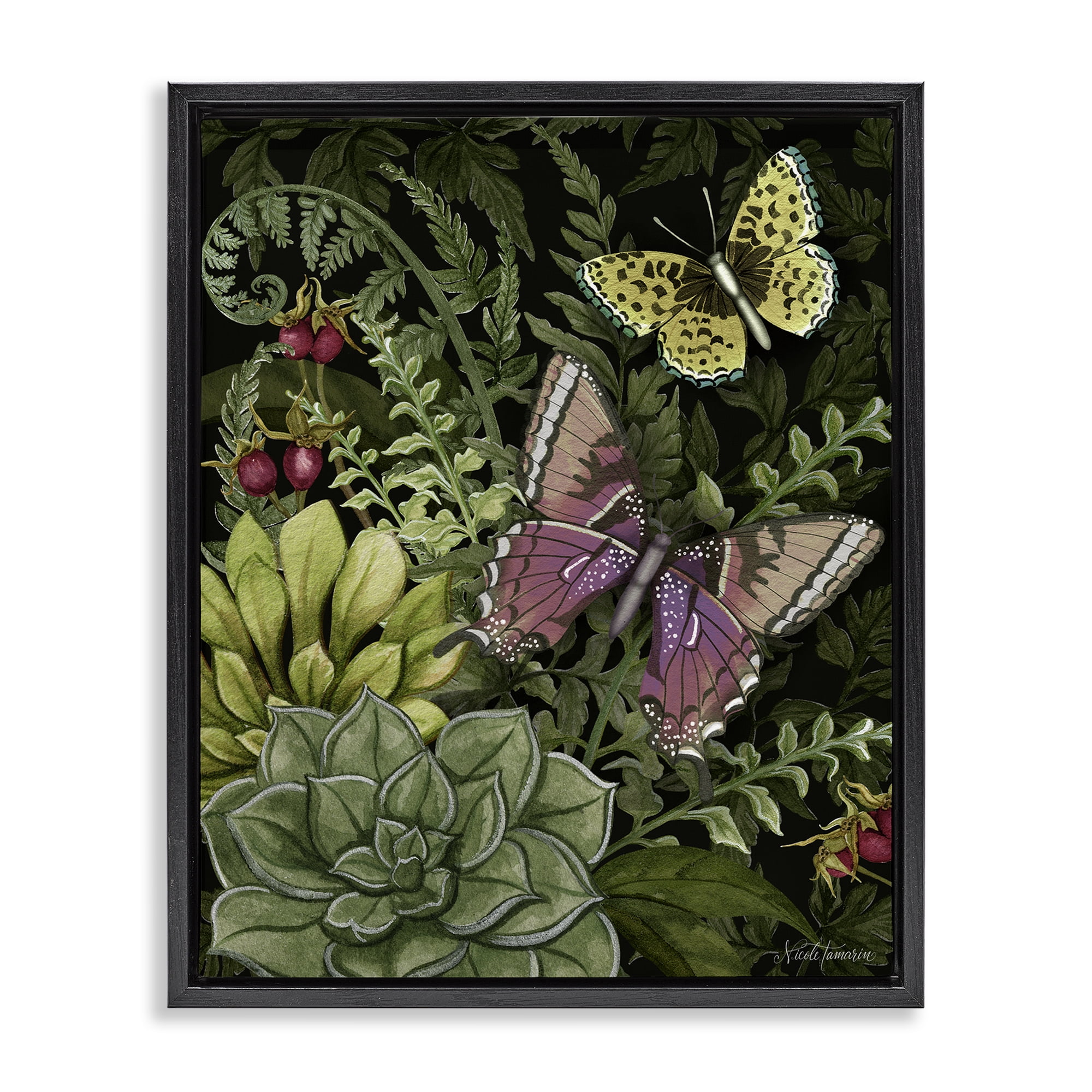 Stupell Industries Dark Succulents Midnight Garden Black Framed Floater Canvas Wall Art, design by Nicole Tamarin