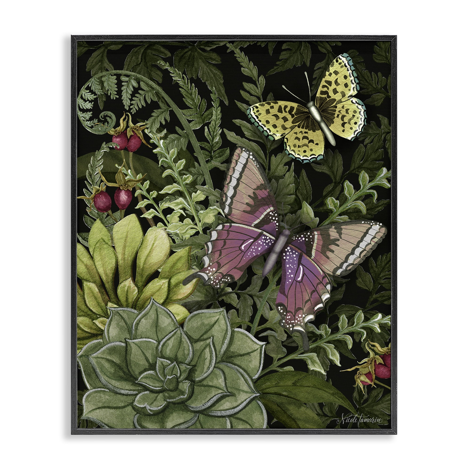 Stupell Industries Dark Succulents Midnight Garden Black Framed Giclee Art, design by Nicole Tamarin