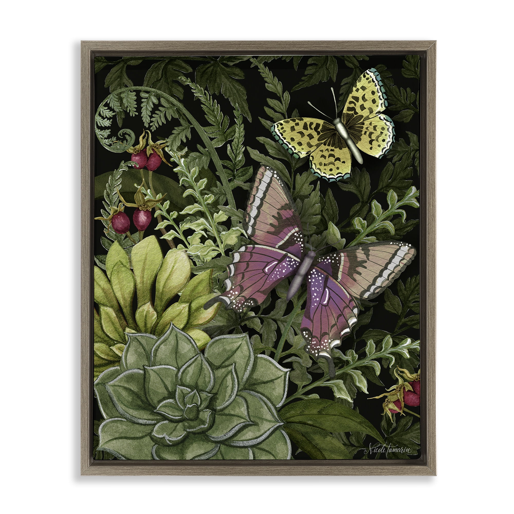 Stupell Industries Dark Succulents Midnight Garden Brown Framed Floater Canvas Wall Art, design by Nicole Tamarin