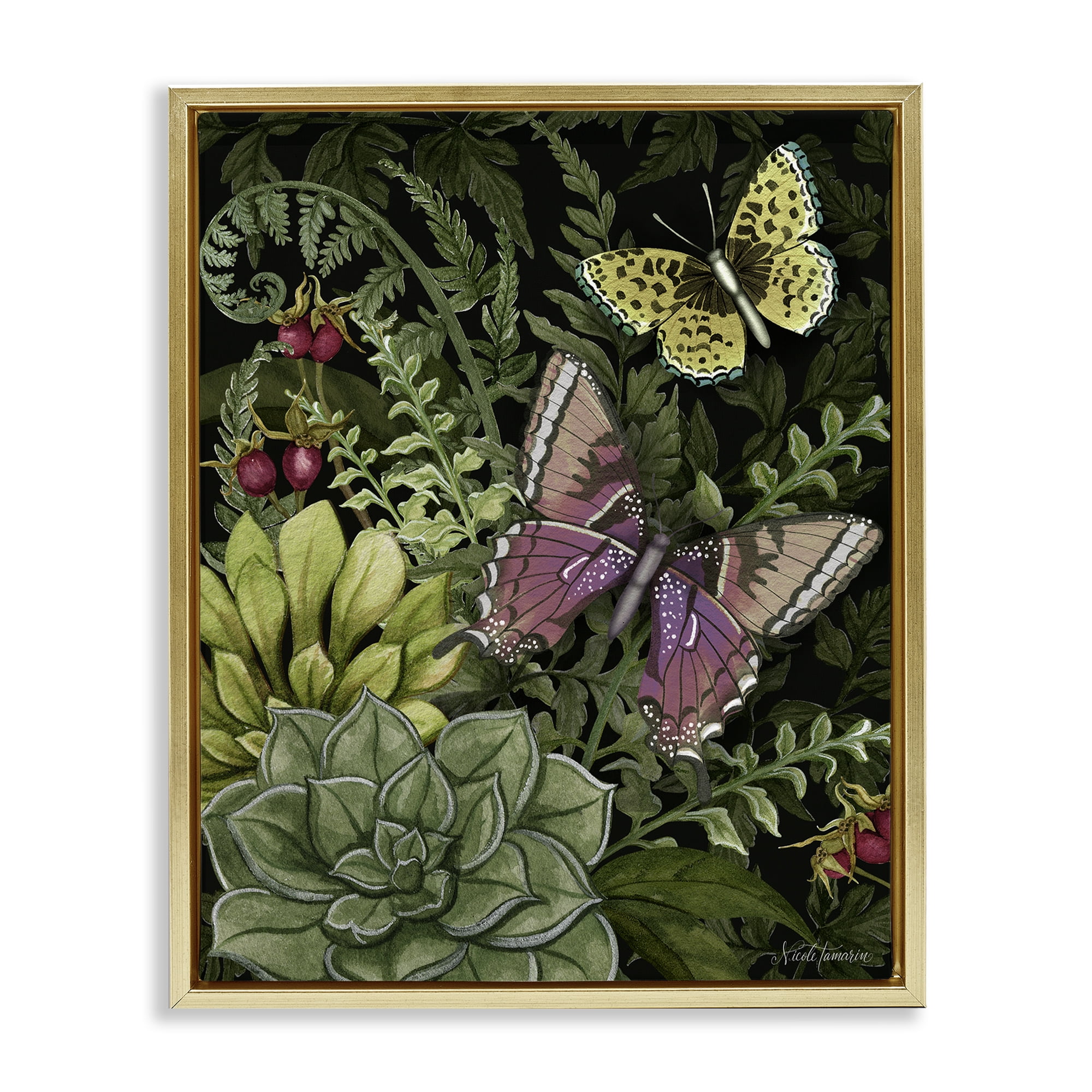 Stupell Industries Dark Succulents Midnight Garden Gold Framed Floater Canvas Wall Art, design by Nicole Tamarin