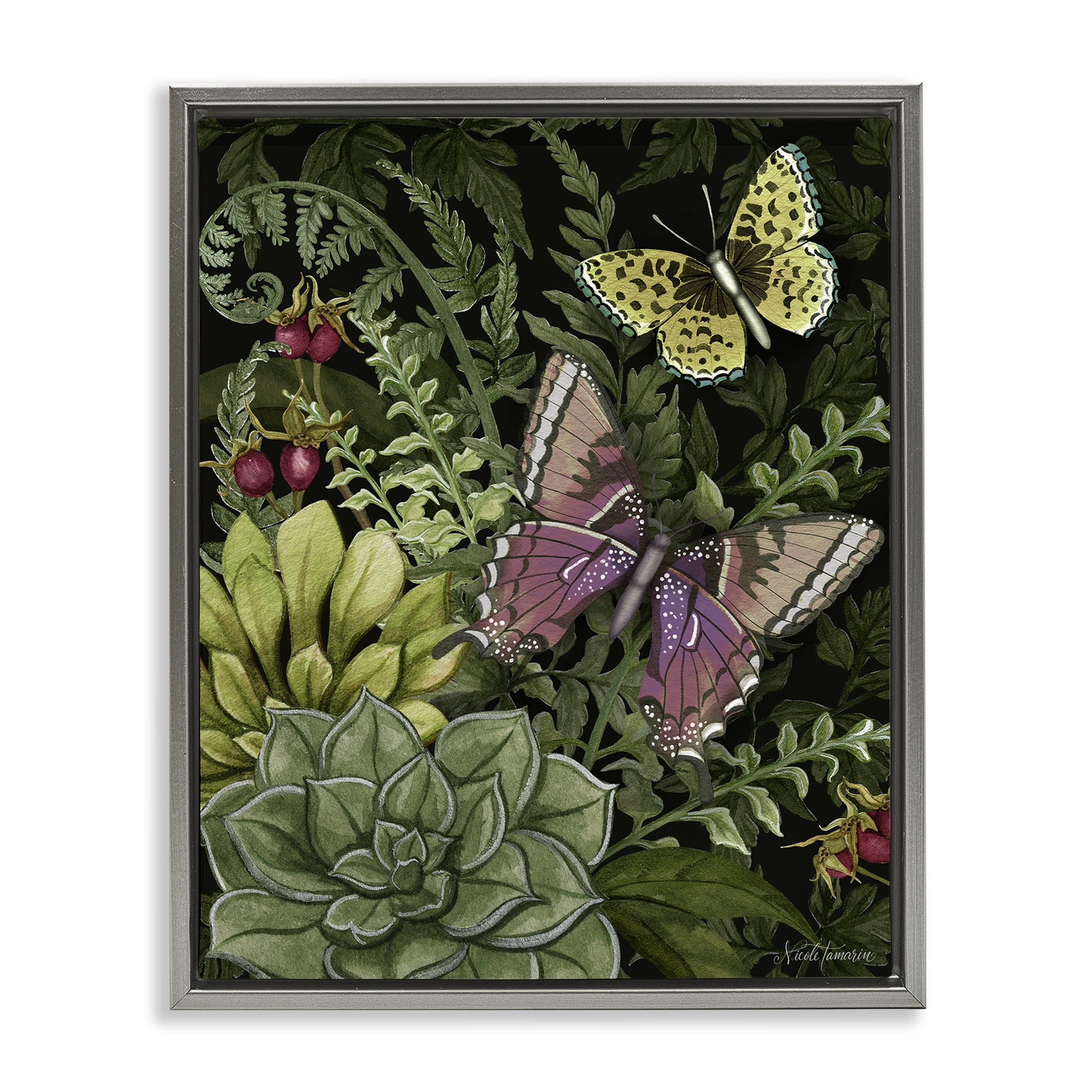 Stupell Industries Dark Succulents Midnight Garden Gray Framed Floater Canvas Wall Art, design by Nicole Tamarin